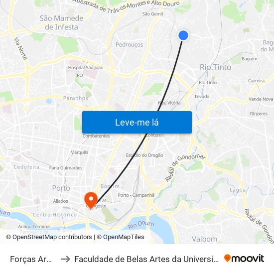 Forças Armadas to Faculdade de Belas Artes da Universidade do Porto map