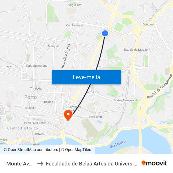 Monte Aventino to Faculdade de Belas Artes da Universidade do Porto map