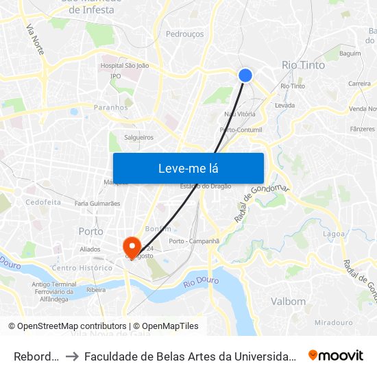 Rebordãos to Faculdade de Belas Artes da Universidade do Porto map