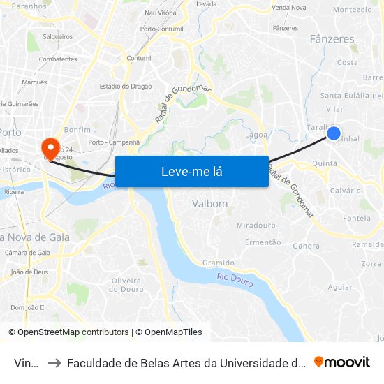 Vinhal to Faculdade de Belas Artes da Universidade do Porto map