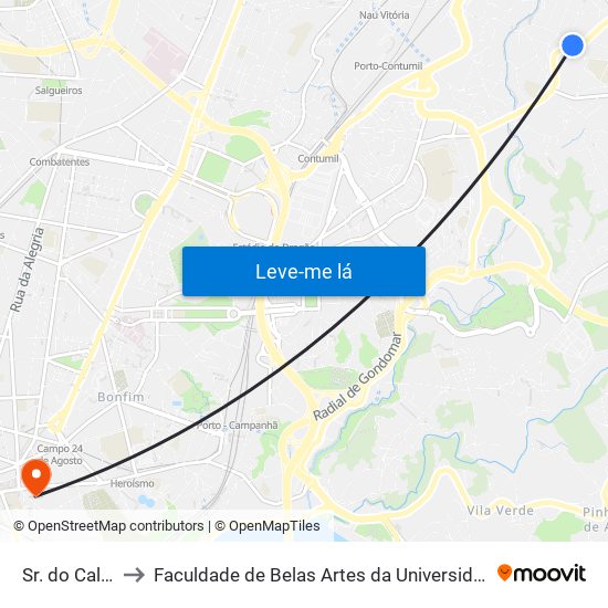 Sr. do Calvário to Faculdade de Belas Artes da Universidade do Porto map