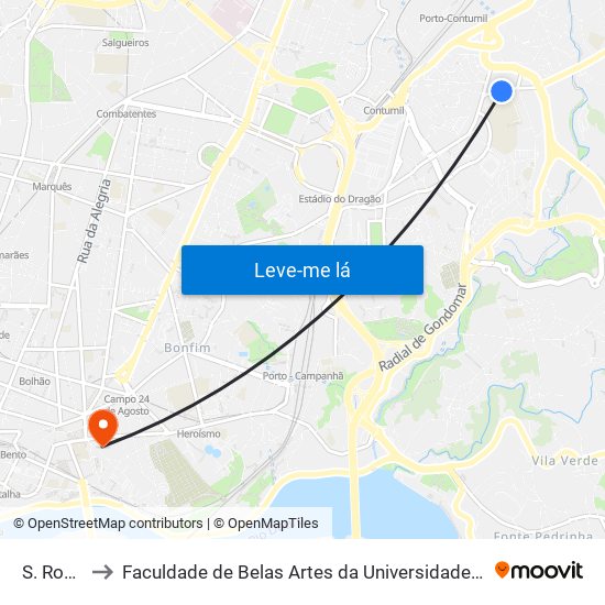 S. Roque to Faculdade de Belas Artes da Universidade do Porto map