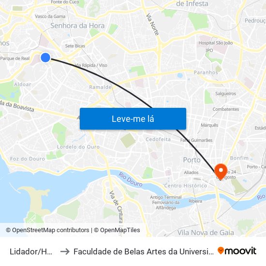 Lidador/Hospital to Faculdade de Belas Artes da Universidade do Porto map