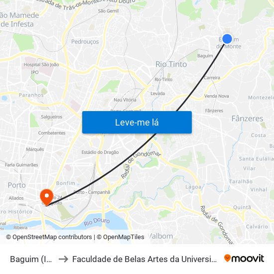 Baguim (Igreja) to Faculdade de Belas Artes da Universidade do Porto map