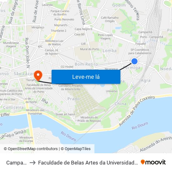 Campanhã to Faculdade de Belas Artes da Universidade do Porto map