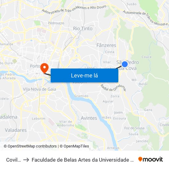 Covilhã to Faculdade de Belas Artes da Universidade do Porto map