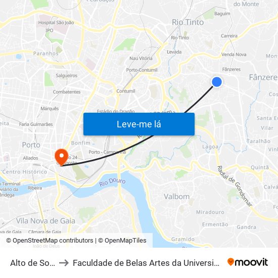 Alto de Soutelo to Faculdade de Belas Artes da Universidade do Porto map