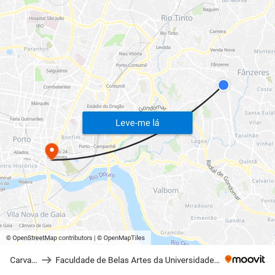 Carvalha to Faculdade de Belas Artes da Universidade do Porto map