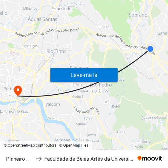 Pinheiro Manso to Faculdade de Belas Artes da Universidade do Porto map