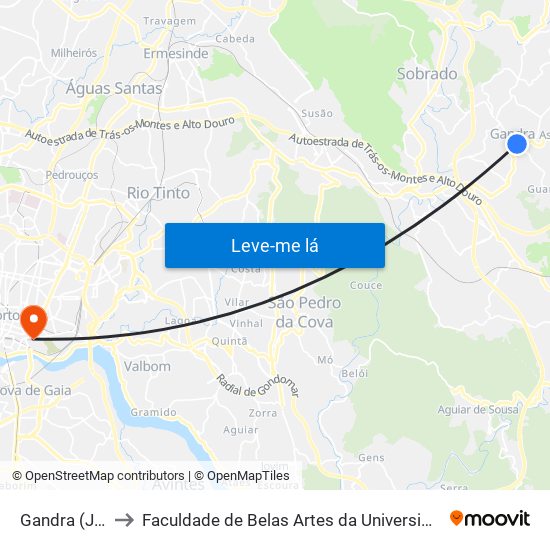 Gandra (Junta) to Faculdade de Belas Artes da Universidade do Porto map