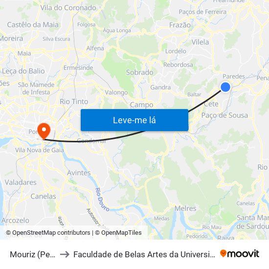 Mouriz (Perrace) to Faculdade de Belas Artes da Universidade do Porto map