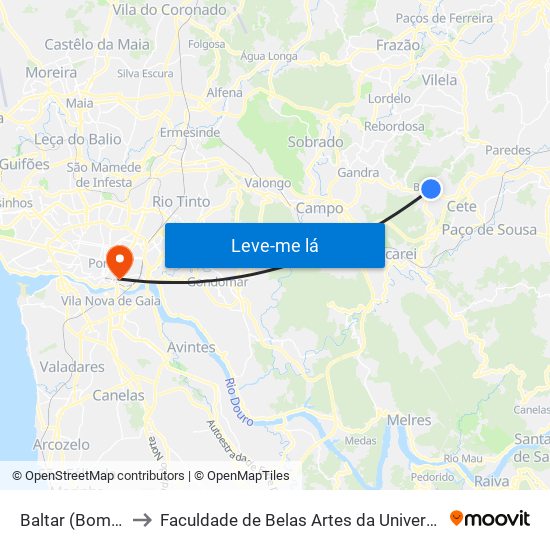 Baltar (Bombeiros) to Faculdade de Belas Artes da Universidade do Porto map