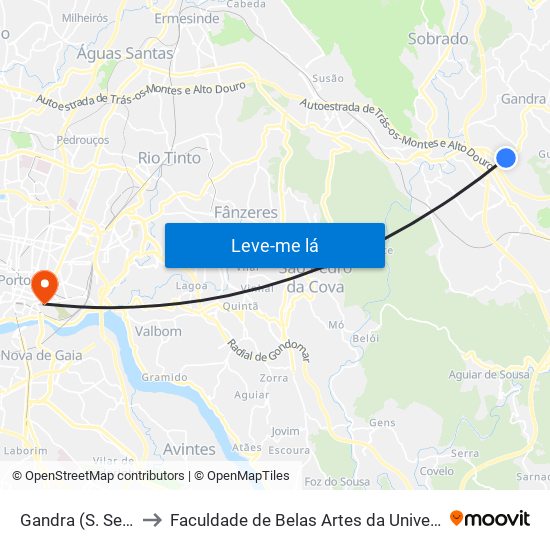 Gandra (S.Sebastião) to Faculdade de Belas Artes da Universidade do Porto map