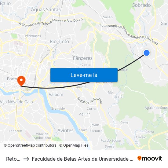 Retorta to Faculdade de Belas Artes da Universidade do Porto map