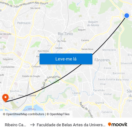 Ribeiro Cambado to Faculdade de Belas Artes da Universidade do Porto map