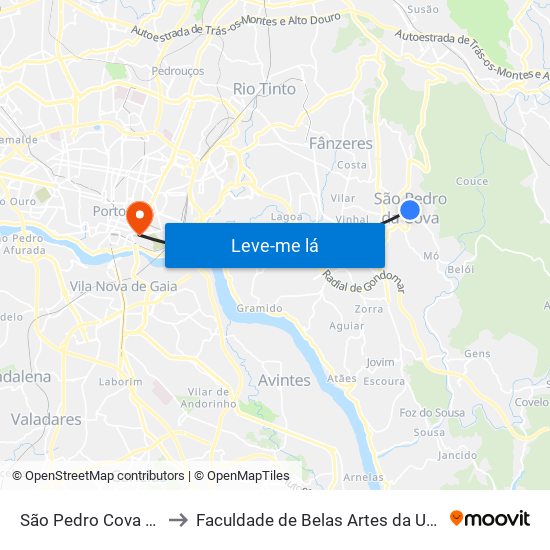 São Pedro Cova (Rio Ferreira) to Faculdade de Belas Artes da Universidade do Porto map