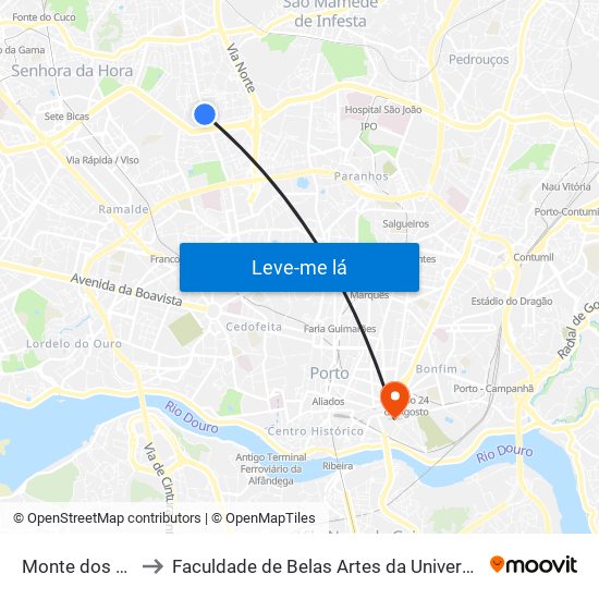 Monte dos Burgos to Faculdade de Belas Artes da Universidade do Porto map