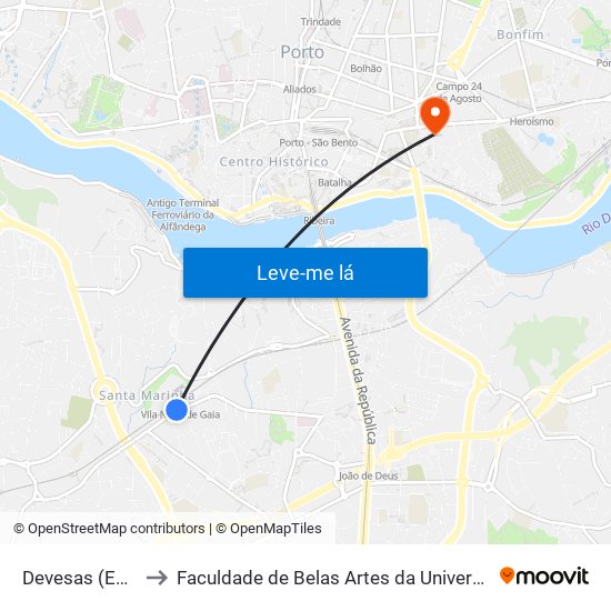 Devesas (Estação) to Faculdade de Belas Artes da Universidade do Porto map