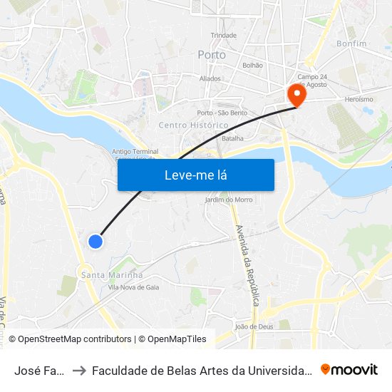 José Falcão to Faculdade de Belas Artes da Universidade do Porto map