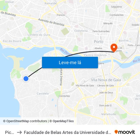 Picão to Faculdade de Belas Artes da Universidade do Porto map