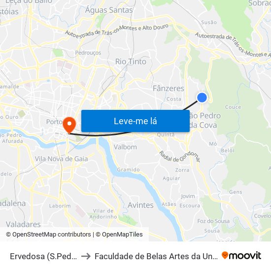 Ervedosa (S.Pedro da Cova) to Faculdade de Belas Artes da Universidade do Porto map
