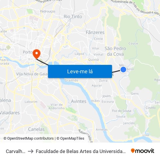 Carvalhal 4 to Faculdade de Belas Artes da Universidade do Porto map