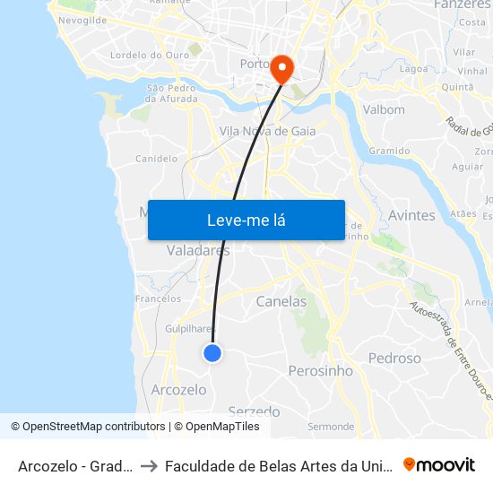 Arcozelo - Grades Verdes to Faculdade de Belas Artes da Universidade do Porto map