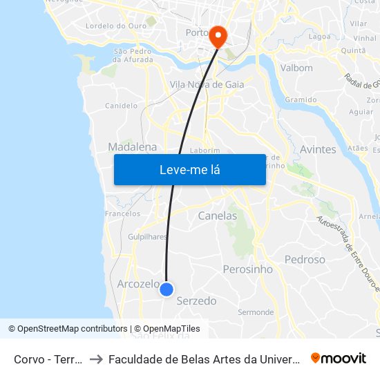 Corvo - Terreirinho to Faculdade de Belas Artes da Universidade do Porto map