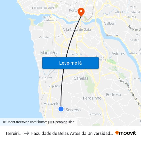 Terreirinho to Faculdade de Belas Artes da Universidade do Porto map