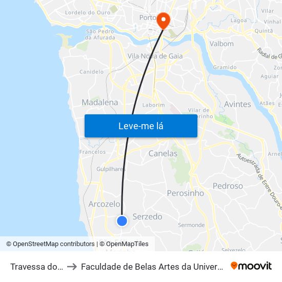 Travessa do Corvo to Faculdade de Belas Artes da Universidade do Porto map