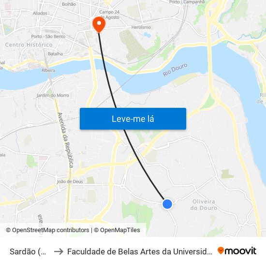 Sardão (Cruz.) to Faculdade de Belas Artes da Universidade do Porto map