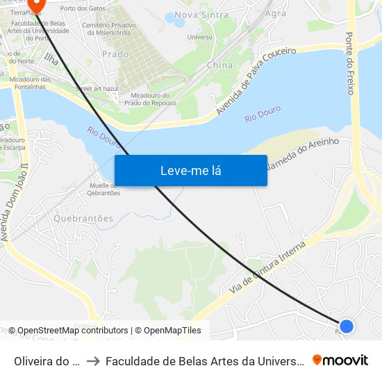 Oliveira do Douro to Faculdade de Belas Artes da Universidade do Porto map