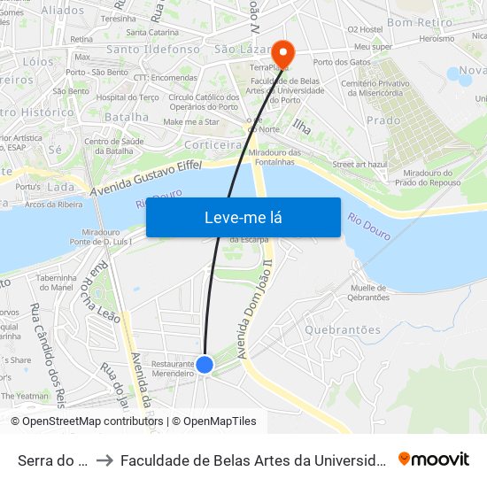 Serra do Pilar to Faculdade de Belas Artes da Universidade do Porto map