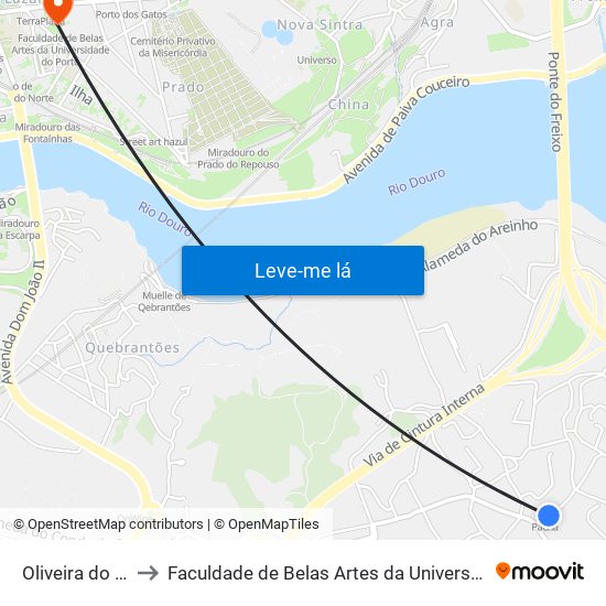 Oliveira do Douro to Faculdade de Belas Artes da Universidade do Porto map