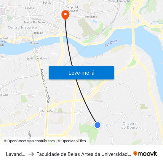 Lavandeira to Faculdade de Belas Artes da Universidade do Porto map