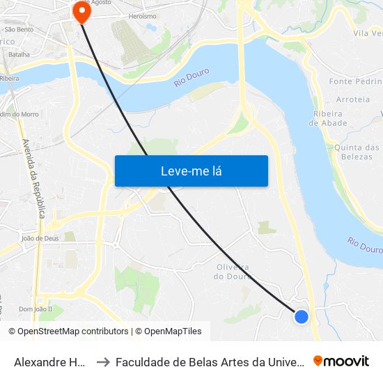 Alexandre Herculano to Faculdade de Belas Artes da Universidade do Porto map