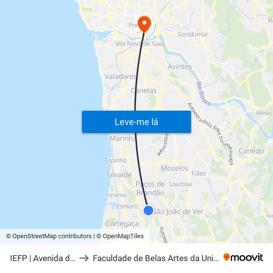 IEFP to Faculdade de Belas Artes da Universidade do Porto map