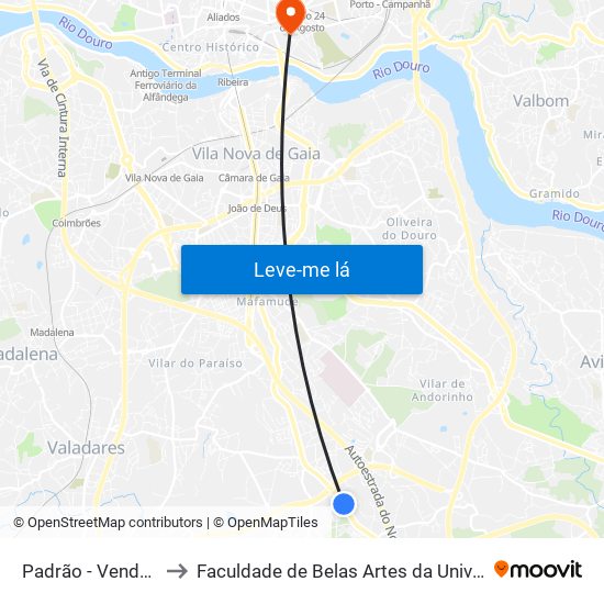 Padrão - Venda de Cima to Faculdade de Belas Artes da Universidade do Porto map