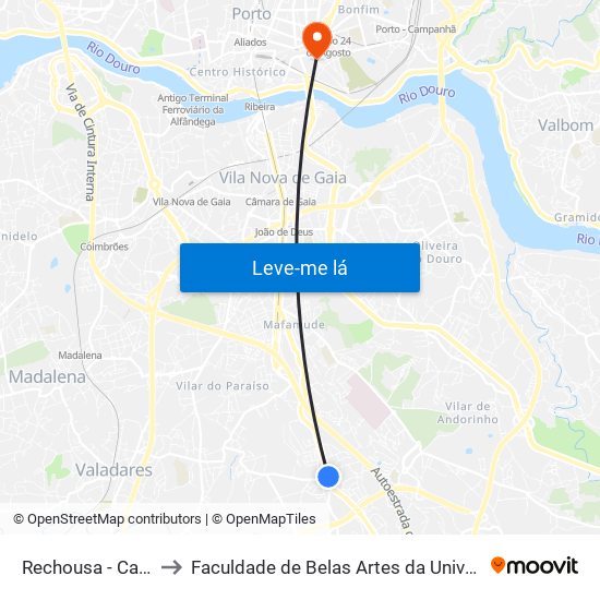 Rechousa - Carquejeiro to Faculdade de Belas Artes da Universidade do Porto map