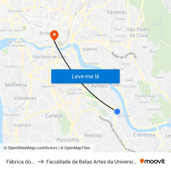 Fábrica do Vidro to Faculdade de Belas Artes da Universidade do Porto map