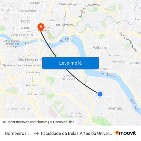 Bombeiros Avintes to Faculdade de Belas Artes da Universidade do Porto map