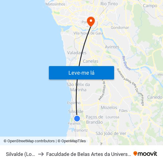 Silvalde (Loureiro) to Faculdade de Belas Artes da Universidade do Porto map