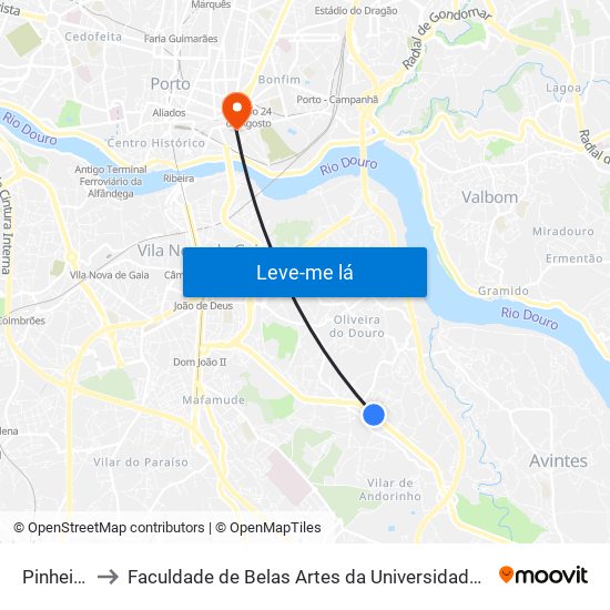 Pinheiros to Faculdade de Belas Artes da Universidade do Porto map