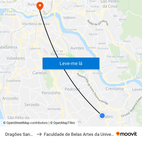 Dragões Sandinenses to Faculdade de Belas Artes da Universidade do Porto map