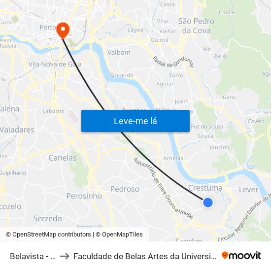 Belavista - Fioso to Faculdade de Belas Artes da Universidade do Porto map