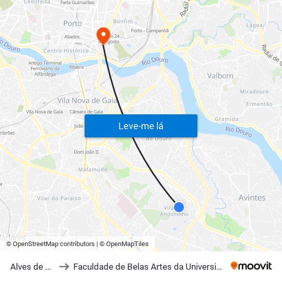 Alves de Sousa to Faculdade de Belas Artes da Universidade do Porto map