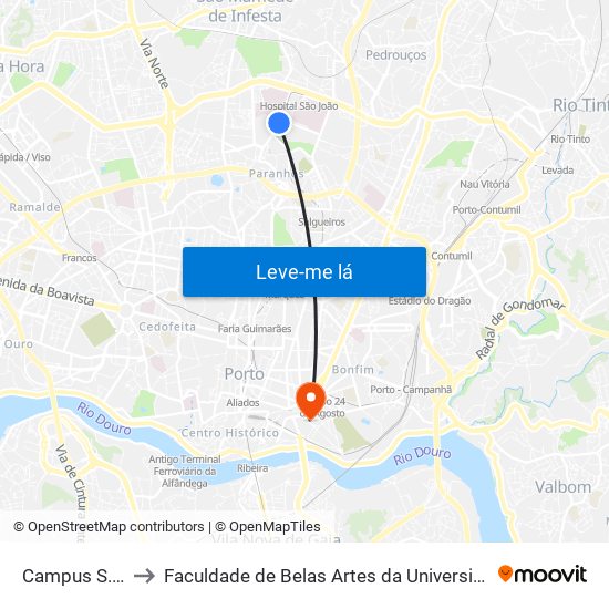Campus S. João to Faculdade de Belas Artes da Universidade do Porto map