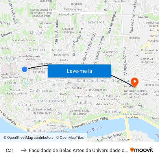 Carmo to Faculdade de Belas Artes da Universidade do Porto map