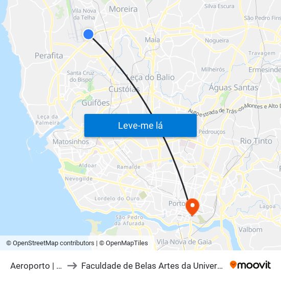 Aeroporto | Airport to Faculdade de Belas Artes da Universidade do Porto map