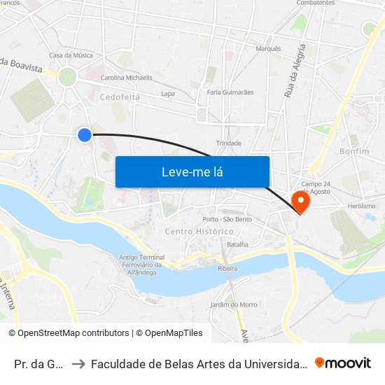 Pr. da Galiza to Faculdade de Belas Artes da Universidade do Porto map